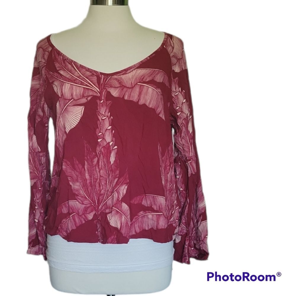ROXY Palm Tree TROPICAL Long Sleeve Top - L